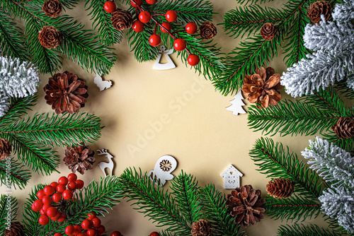 Obraz na płótnie Christmas background. New Year and Christmas decorations as a festive background. Top view. w salonie