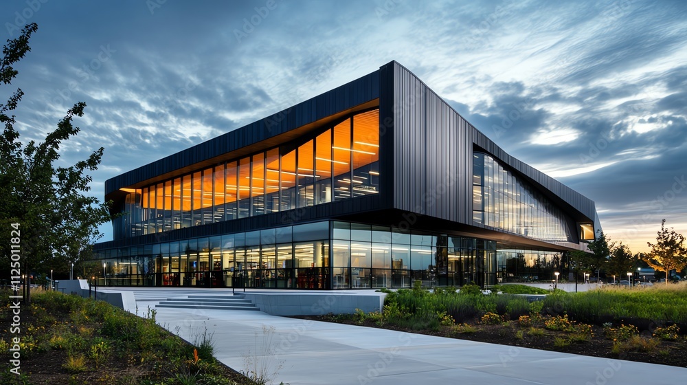 An iconic civic hub blending retro-modern ideas, lively colors, and conceptual green spaces An iconic civic hub blending retro-modern ideas, lively colors, and conceptual green spaces