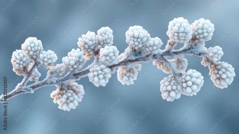 Frosted branch with winter berries covered in snow and ice crystals Frosted branch with winter berries covered in snow and ice crystals
