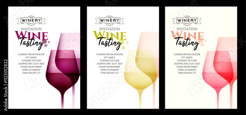 Illustration of wine glasses with color gradients of red, rosé and white wine. Elegant illustration for wine designs. Vector