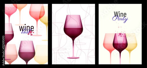 Background illustrations of wine glasses with soft gradients of wine colors. Templates for your wine designs. Vector