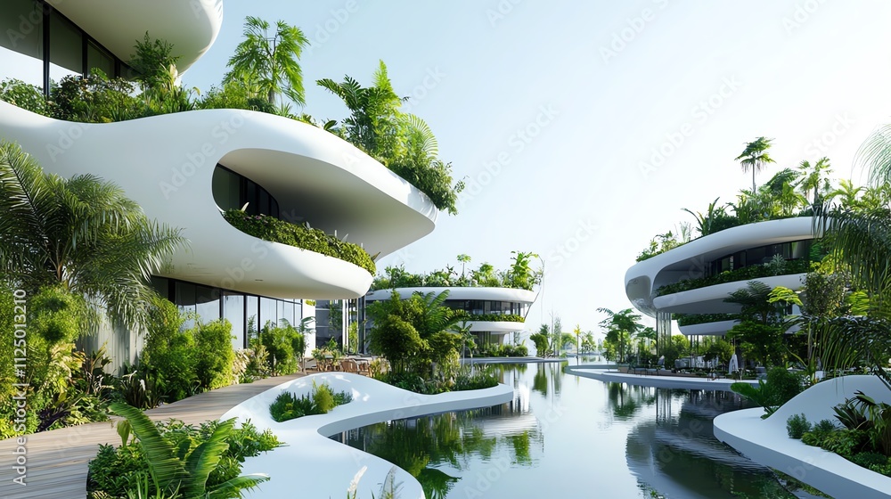 Conceptual green city with floating gardens and clean lines, futuristic urban sustainability, ecomodern lifestyle Conceptual green city with floating gardens and clean lines, futuristic urban sustainability, ecomodern lifestyle