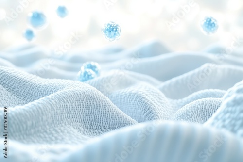 Microcapsules floating over white soft wavy fabric