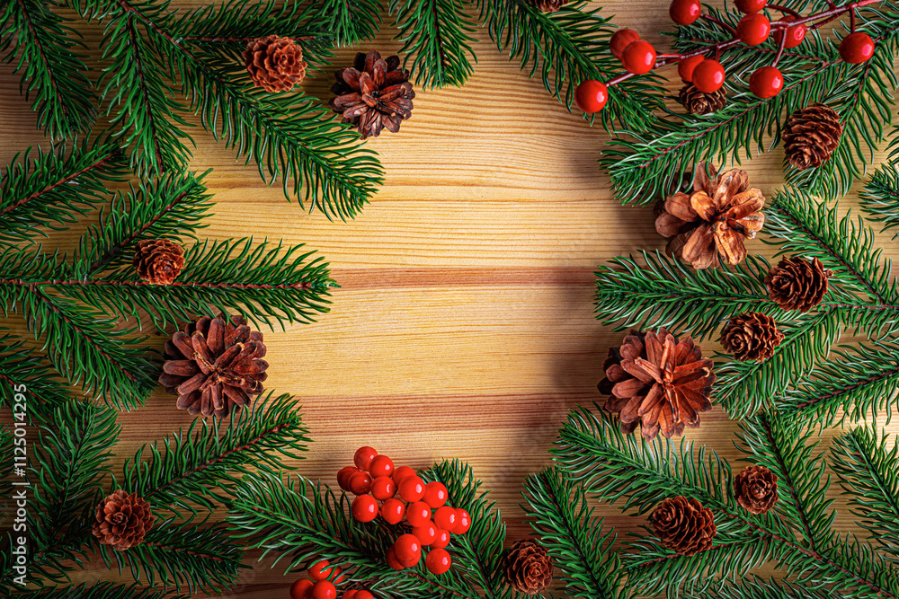 Christmas background. New Year and Christmas decorations as a festive background. Top view.