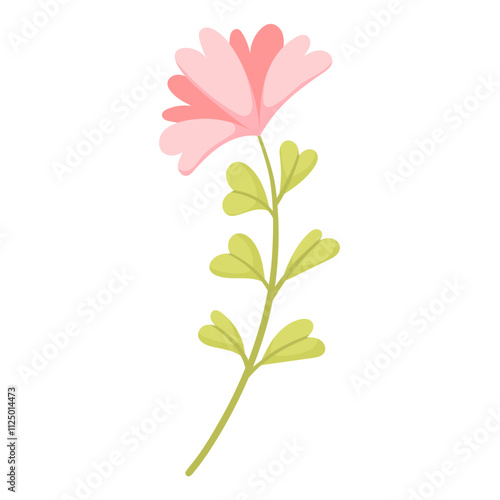 Vector illustration of a flower with petals in the form of hearts in a flat style. Botany concept for design of cards, patterns and invitations for Valentine's Day.