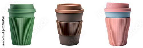 Wallpaper Mural Reusable coffee cups with ribbed designs in green, brown, and pink colors Torontodigital.ca
