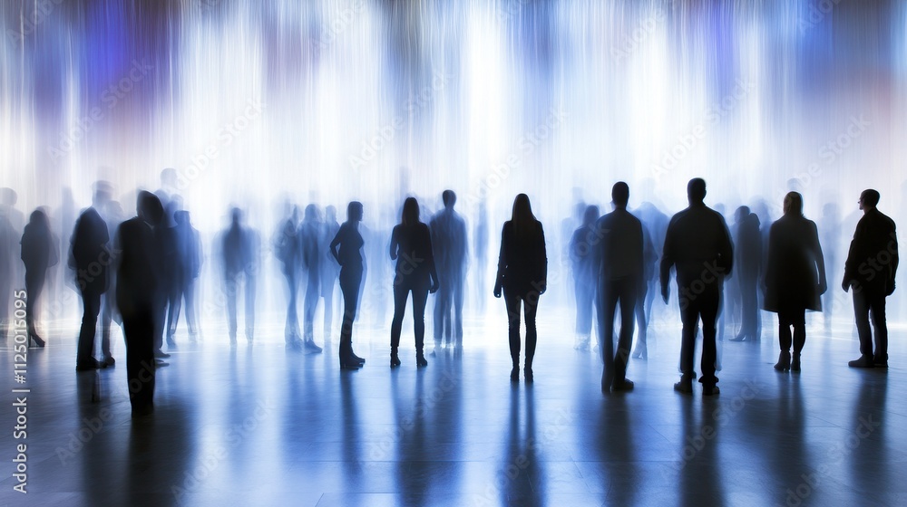 Silhouetted Figures Amidst Soft Light Background Silhouetted Figures Amidst Soft Light Background