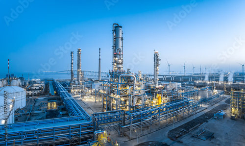 Petrochemical plant industrial equipment landscape. Business Industry and Technology