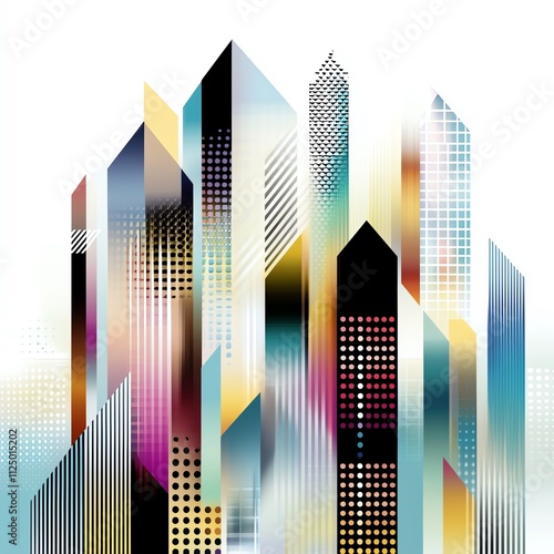 Modern cityscape with geometric patterns in soft pastel hues, conceptual urban design, innovation and creativity in city planning photo