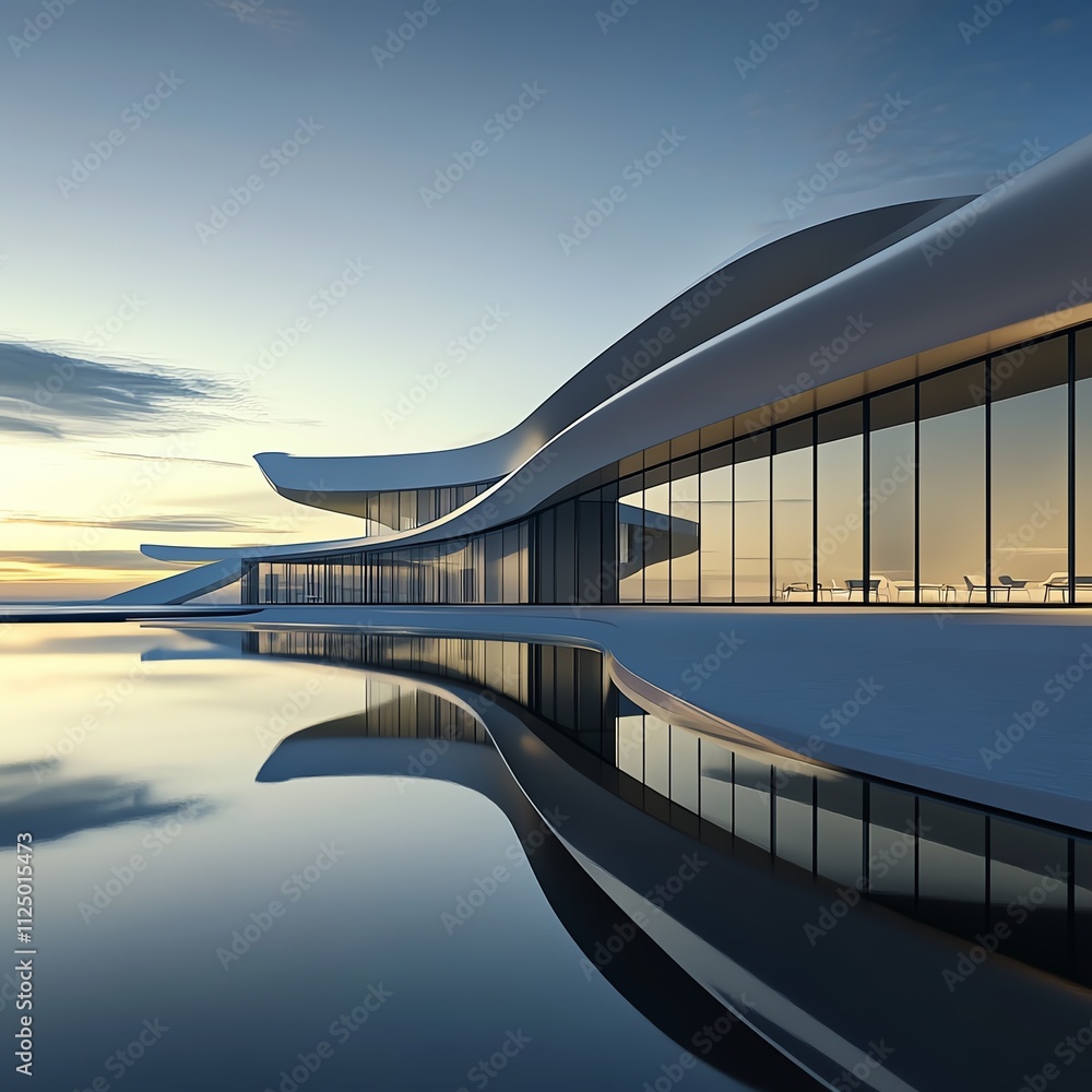 Fototapeta premium Modern museum exterior, avantgarde architecture and reflective surfaces, 3D illustration