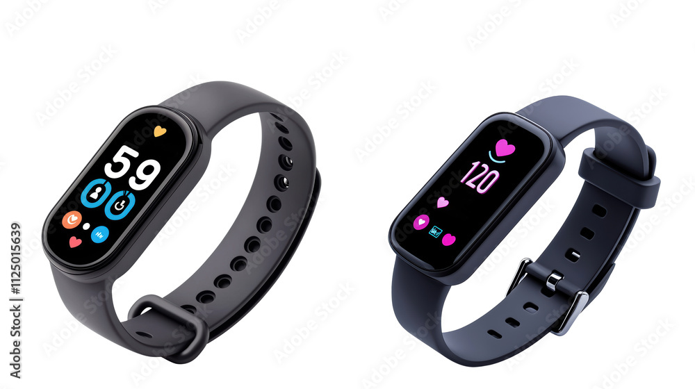 Smart fitness trackers with colorful displays and heart rate monitoring features Smart fitness trackers with colorful displays and heart rate monitoring features