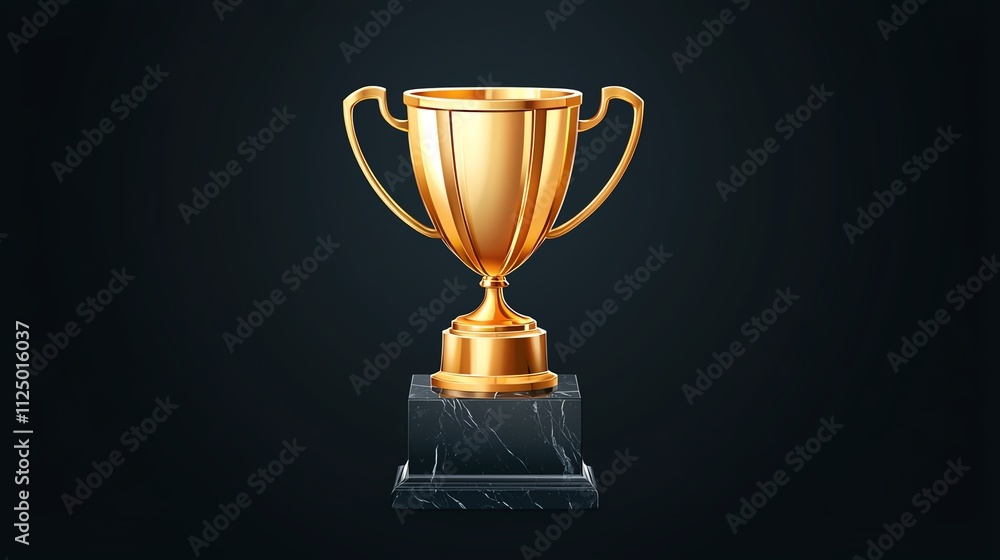 A shiny golden trophy on a black pedestal, symbolizing achievement and success, shines against a dark background. A shiny golden trophy on a black pedestal, symbolizing achievement and success, shines against a dark background.