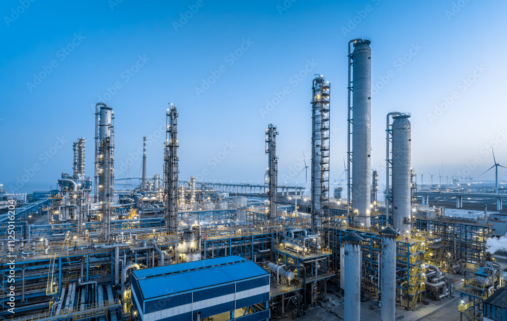 Fototapeta premium Petrochemical plant industrial equipment landscape. Business Industry and Technology