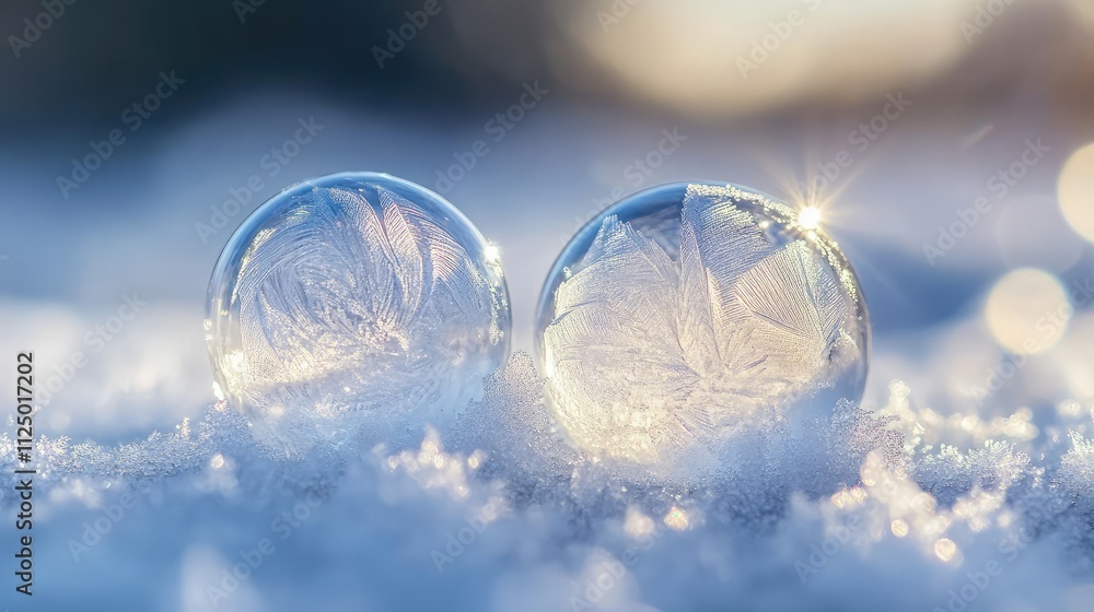 Frozen bubbles clustered beneath an icy surface, creating a natural mosaic of translucent shapes and intricate frosty textures Frozen bubbles clustered beneath an icy surface, creating a natural mosaic of translucent shapes and intricate frosty textures