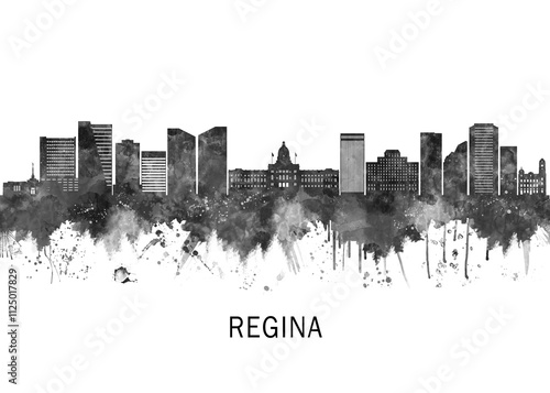Canvas-taulu Regina Canada Skyline BW, abstract painting travel illustration urban art modern