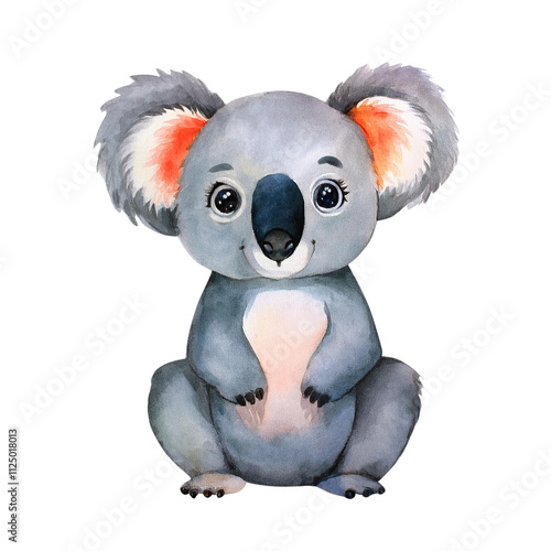 Adorable Watercolor Koala Illustration Cute Baby Koala Bear Wildlife Animal Art Cartoon Character photo