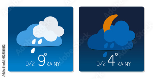 Rainy weather forecast showing temperatures of 9 degrees and 4 degrees on September 2