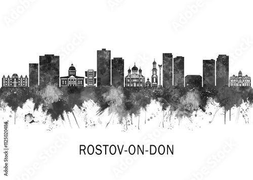 Картината върху платно Rostov-on-Don Russia Skyline BW, abstract painting travel illustration urban art