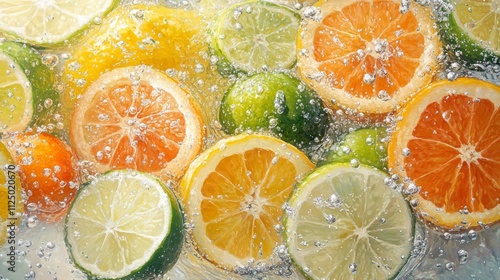 Citrus Fruits Submerged In Sparkling Water photo