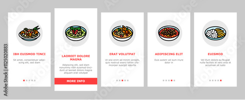 thai cuisine food asia onboarding mobile vector curry table, various thailand, menu rice, plate delicious, som, meal, dish, cooking thai cuisine food asia illustrations