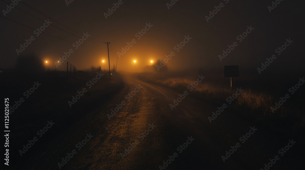 Obraz premium Faint lights flickering in the misty distance, an ominous sign.