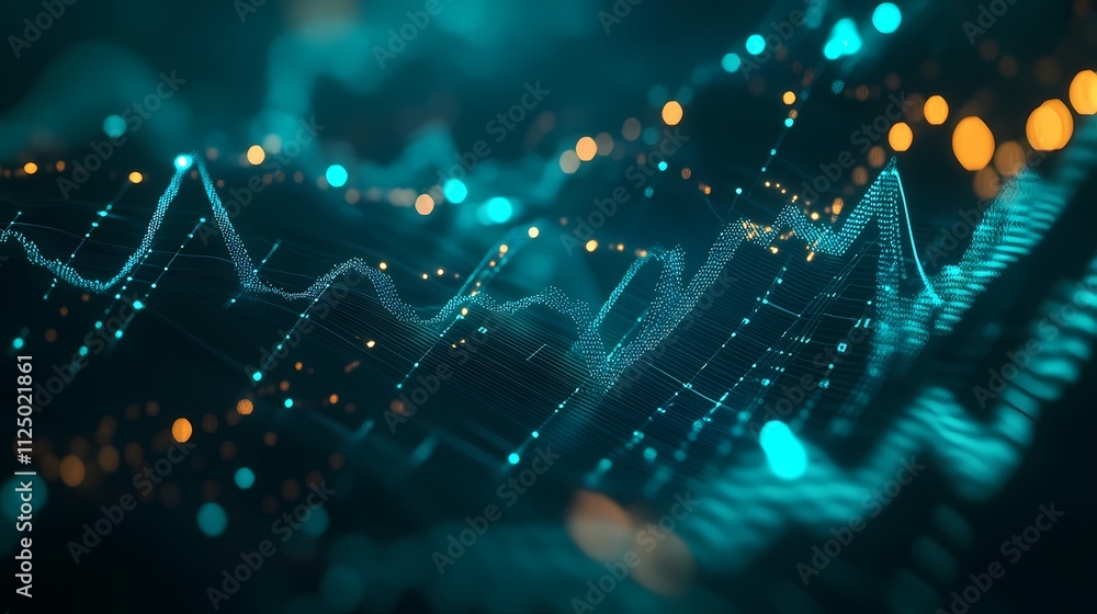 Obraz premium Abstract digital visualization of data waves with vibrant light effects.
