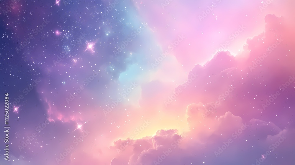 A dreamy cosmic landscape filled with pastel colors, soft clouds, and sparkling stars. A dreamy cosmic landscape filled with pastel colors, soft clouds, and sparkling stars.
