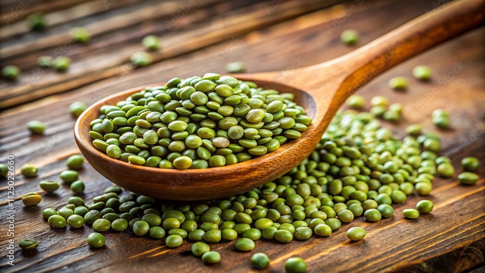 Close-Up of Green Lentil Grains Artistically Arranged on a Wooden Spoon - Perfect for Healthy Eating and Culinary Inspiration Stock Photography Close-Up of Green Lentil Grains Artistically Arranged on a Wooden Spoon - Perfect for Healthy Eating and Culinary Inspiration Stock Photography