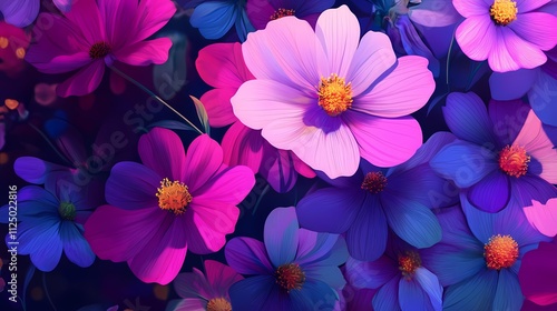 A vivid arrangement of pink and purple flowers blooming in a lively garden setting.