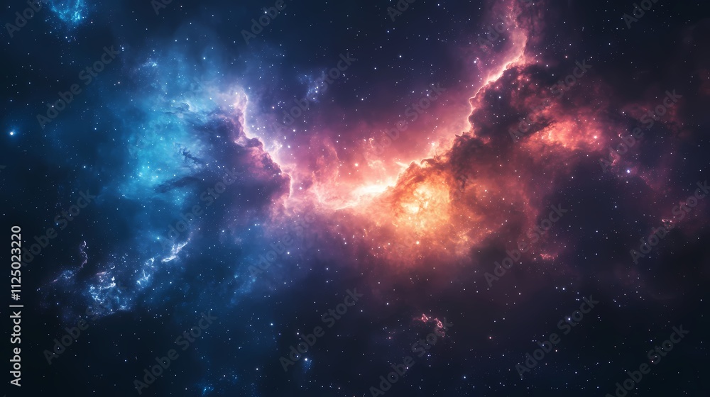 A vibrant cosmic nebula with a blend of blue and orange hues, showcasing the beauty of the universe. A vibrant cosmic nebula with a blend of blue and orange hues, showcasing the beauty of the universe.