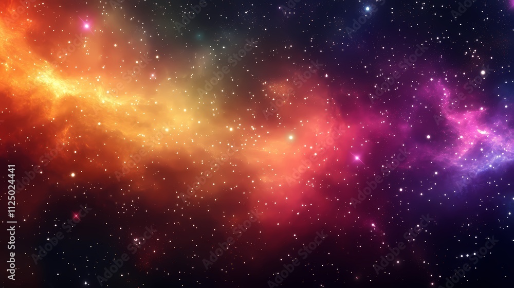 Naklejka premium A stunning depiction of a colorful nebula in deep space, featuring vibrant hues of orange, purple, and blue.