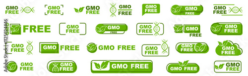 Set of green GMO free label on a white background