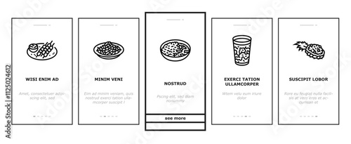 thai cuisine food asia onboarding mobile vector curry table, various thailand, menu rice, plate delicious, som, meal, dish, cooking thai cuisine food asia illustrations