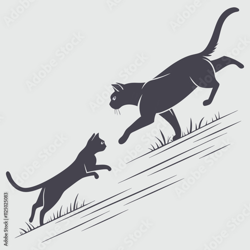 two cat playing and fighting silhouette vector art and illustration
