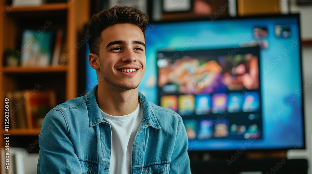 Confident game developer presenting new game features in front of a large digital screen displaying colorful graphics and UI elements, with a slightly blurred background for emphasis.
Confident game developer presenting new game features in front of a large digital screen displaying colorful graphics and UI elements, with a slightly blurred background for emphasis.