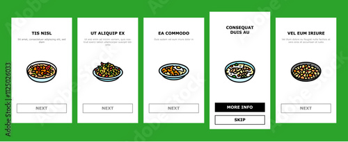thai cuisine food asia onboarding mobile vector curry table, various thailand, menu rice, plate delicious, som, meal, dish, cooking thai cuisine food asia illustrations