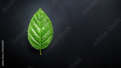 A single dewcovered leaf illuminated by sunlight, symbolizing the transpiration process photo