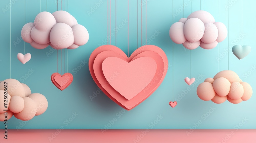 A whimsical scene featuring pastel hearts and fluffy clouds against a soft blue background, evoking feelings of love and joy. A whimsical scene featuring pastel hearts and fluffy clouds against a soft blue background, evoking feelings of love and joy.