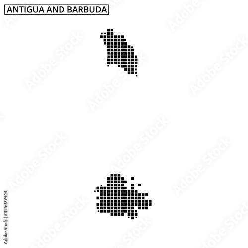 Map outline of Antigua and Barbuda with black dots representing land mass