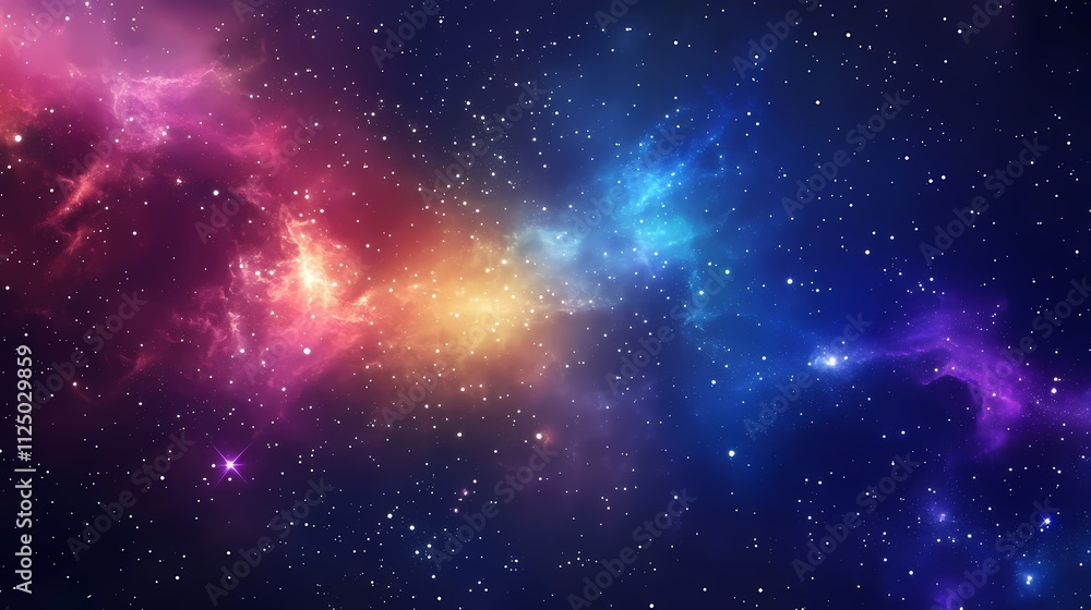 Fototapeta premium A stunning cosmic landscape filled with vibrant colors and twinkling stars creates a mesmerizing view of the universe.