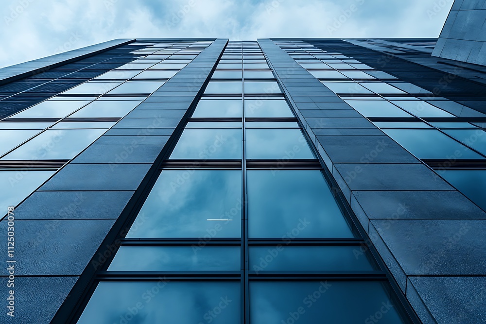 Looking up along a modern glass and steel building with a reflection of the sky
Looking up along a modern glass and steel building with a reflection of the sky