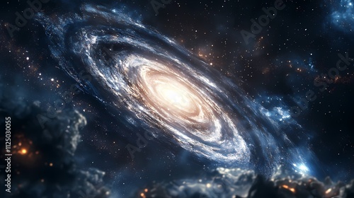 A stunning spiral galaxy illuminated by bright stars and cosmic dust in a vast universe.