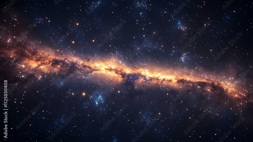 Fototapeta premium A stunning view of a spiral galaxy illuminated by vibrant stars and cosmic clouds of gas and dust.