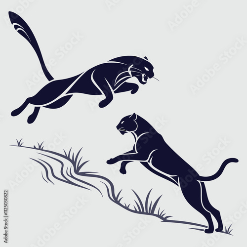 two cat playing and fighting silhouette vector art and illustration
