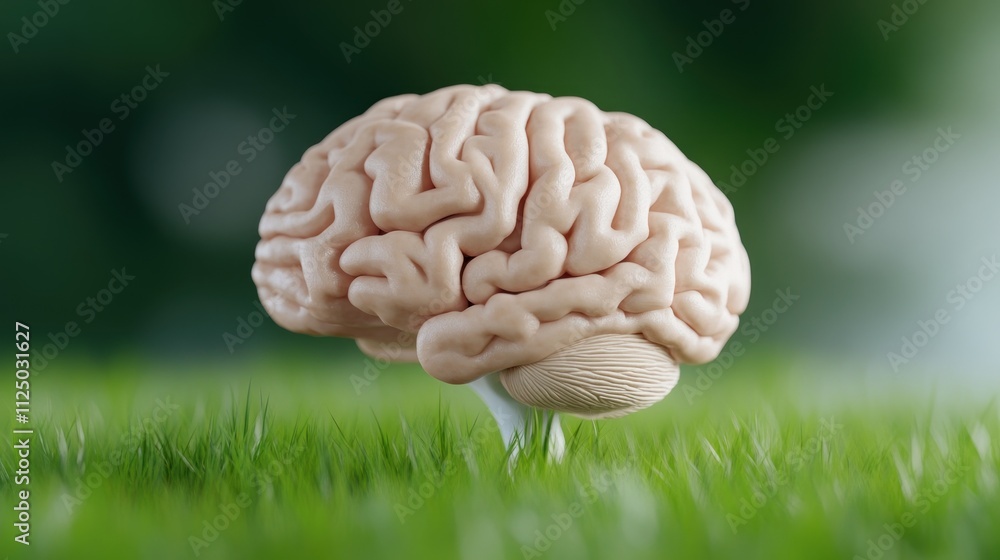 A surreal depiction of a brain growing from the ground. A surreal depiction of a brain growing from the ground.