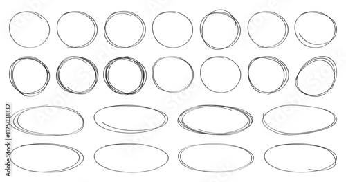 Scribble hand draw circles collection. Highlight hand drawn oval frames, arrows, lines. Hand drawn circle and arrow line for highlighting text