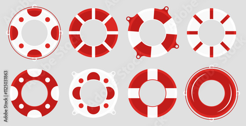 Set of red and white lifebuoy icon in a flat design