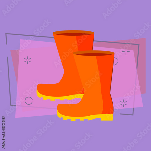 Rubber boots. Gumboots for rainy weather or plants watering. Agriculture attributes concept. Vector illustration can be used for topics like cultivation, fishing, gardening