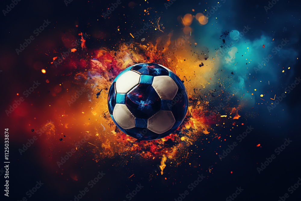 Fototapeta premium Fantastic Soccer football ball with paint splash. Sport game abstract concept
