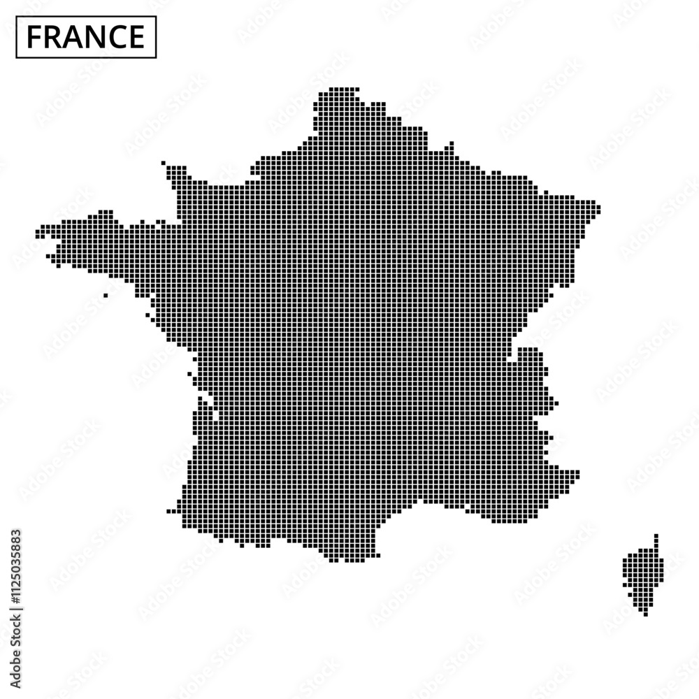 Black dot map of France showcasing geographical outline and features Black dot map of France showcasing geographical outline and features